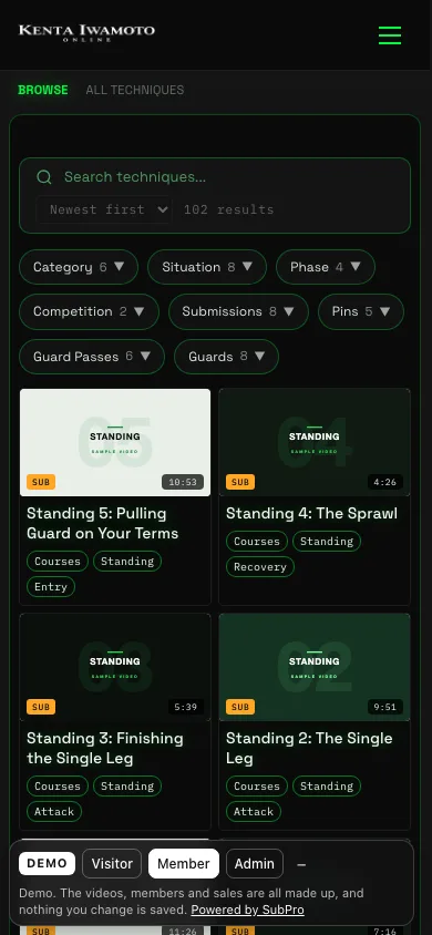 The video library open on a phone (demo)