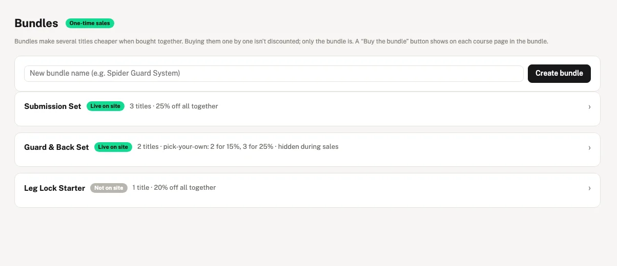 Bundle settings
